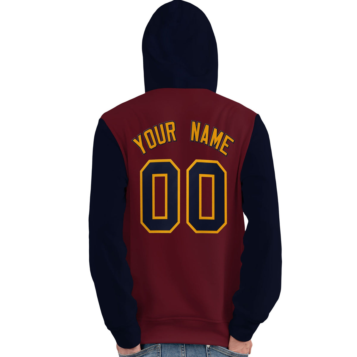 Custom Crimson Navy-Gold Raglan Sleeves Pullover Personalized Team Sweatshirt Hoodie| KXKSHOP