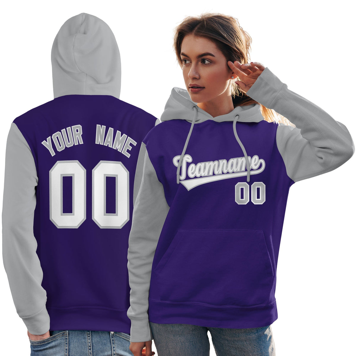 Custom Purple White-Gray Raglan Sleeves Pullover Personalized Team Sweatshirt Hoodie| KXKSHOP