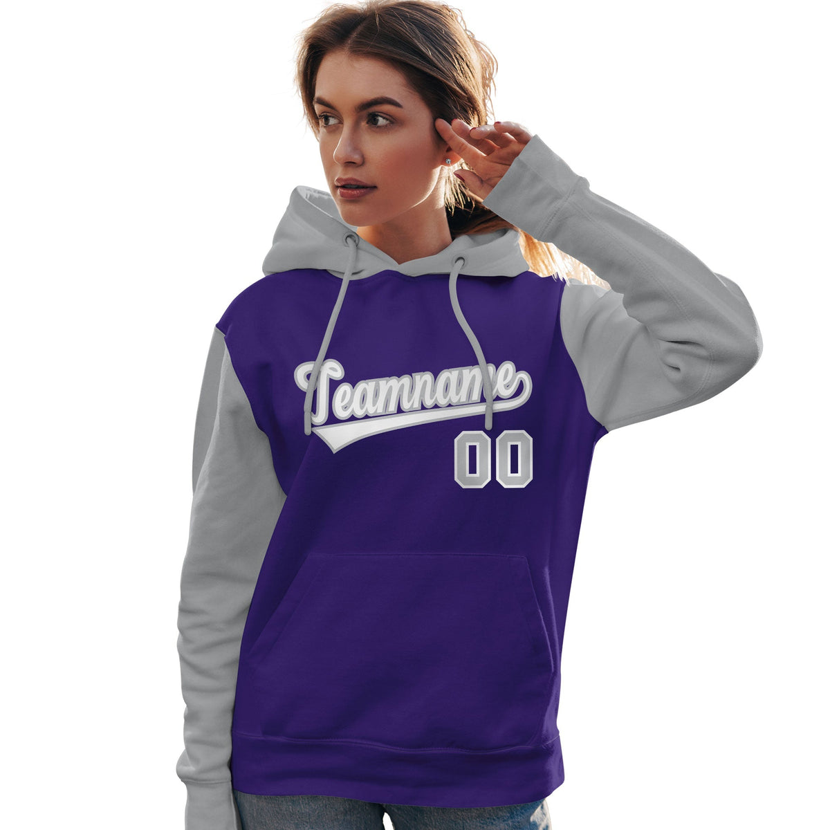 Custom Purple White-Gray Raglan Sleeves Pullover Personalized Team Sweatshirt Hoodie| KXKSHOP