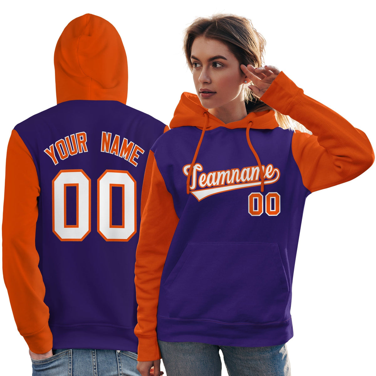 Custom Purple White-Orange Raglan Sleeves Pullover Personalized Team Sweatshirt Hoodie| KXKSHOP