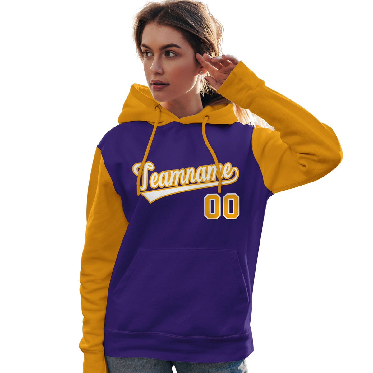 Custom Purple White-Gold Raglan Sleeves Pullover Personalized Team Sweatshirt Hoodie| KXKSHOP