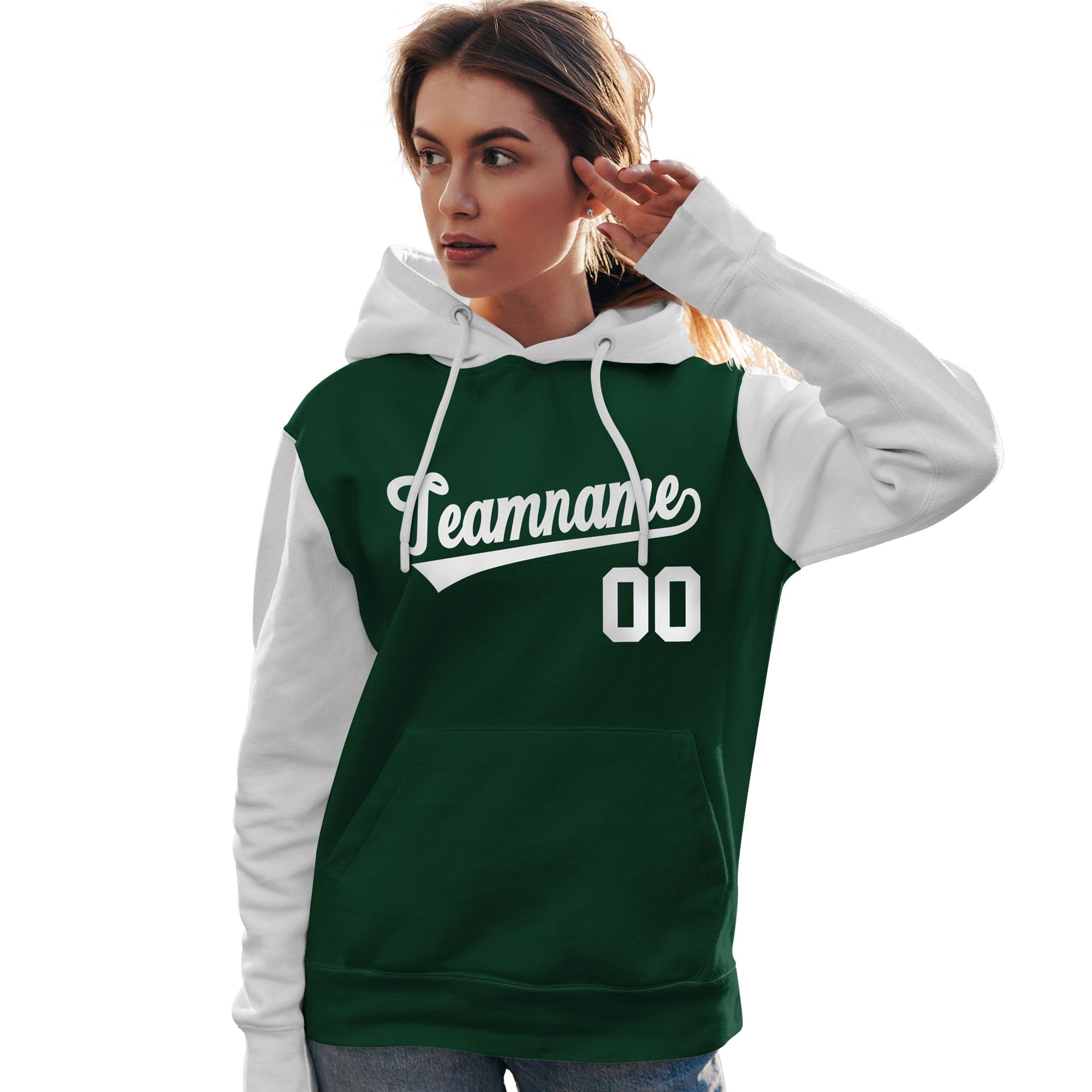 Custom Green White Raglan Sleeves Pullover Personalized Team Sweatshirt Hoodie| KXKSHOP