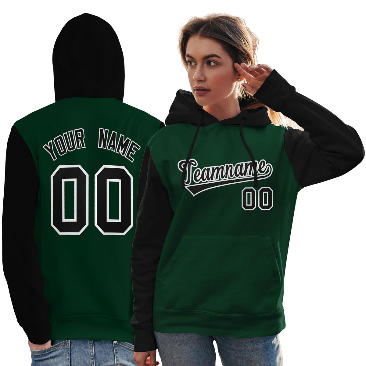 Custom Green Black-White Raglan Sleeves Pullover Personalized Team Sweatshirt Hoodie| KXKSHOP