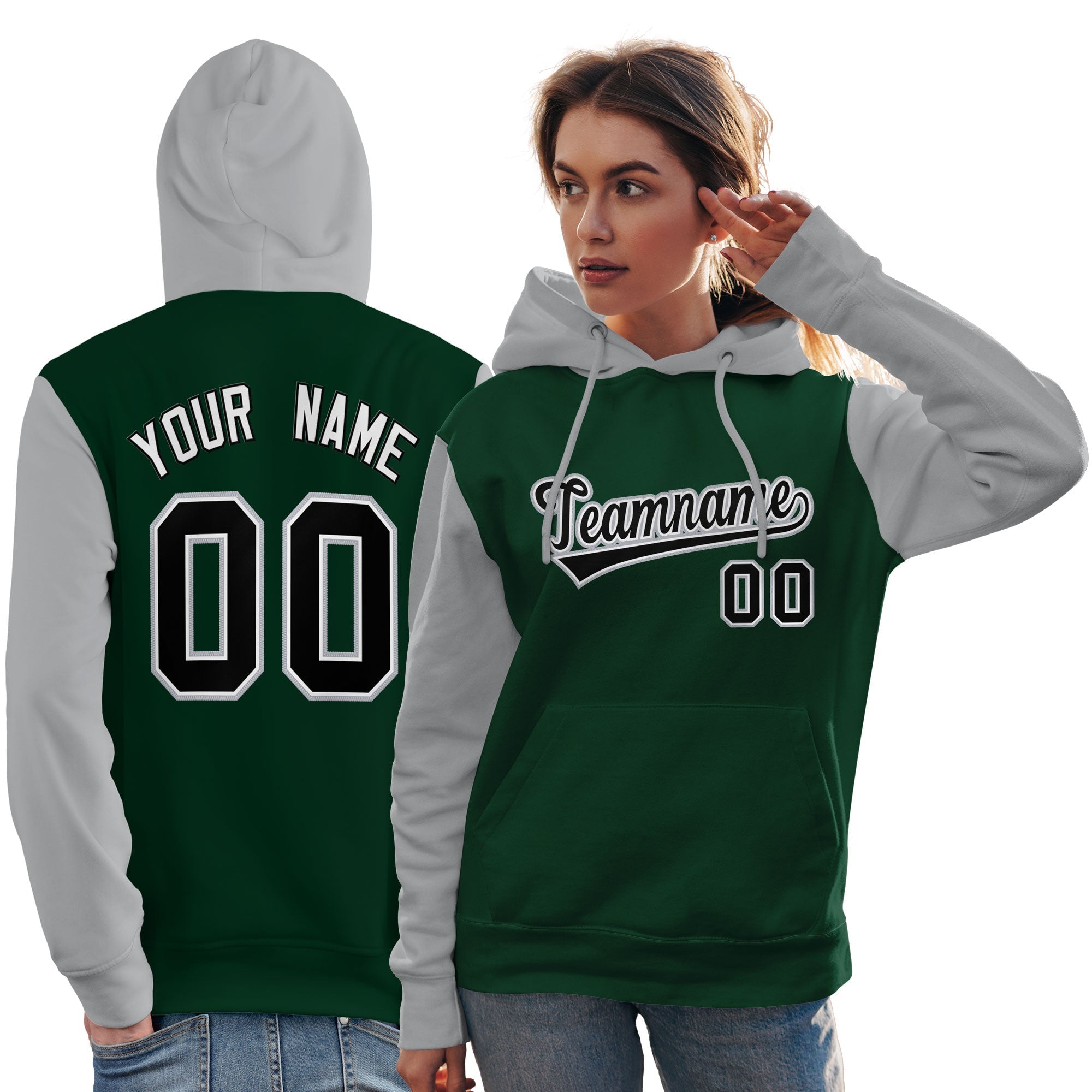 Custom Green Black-Gray Raglan Sleeves Pullover Personalized Team Sweatshirt Hoodie| KXKSHOP