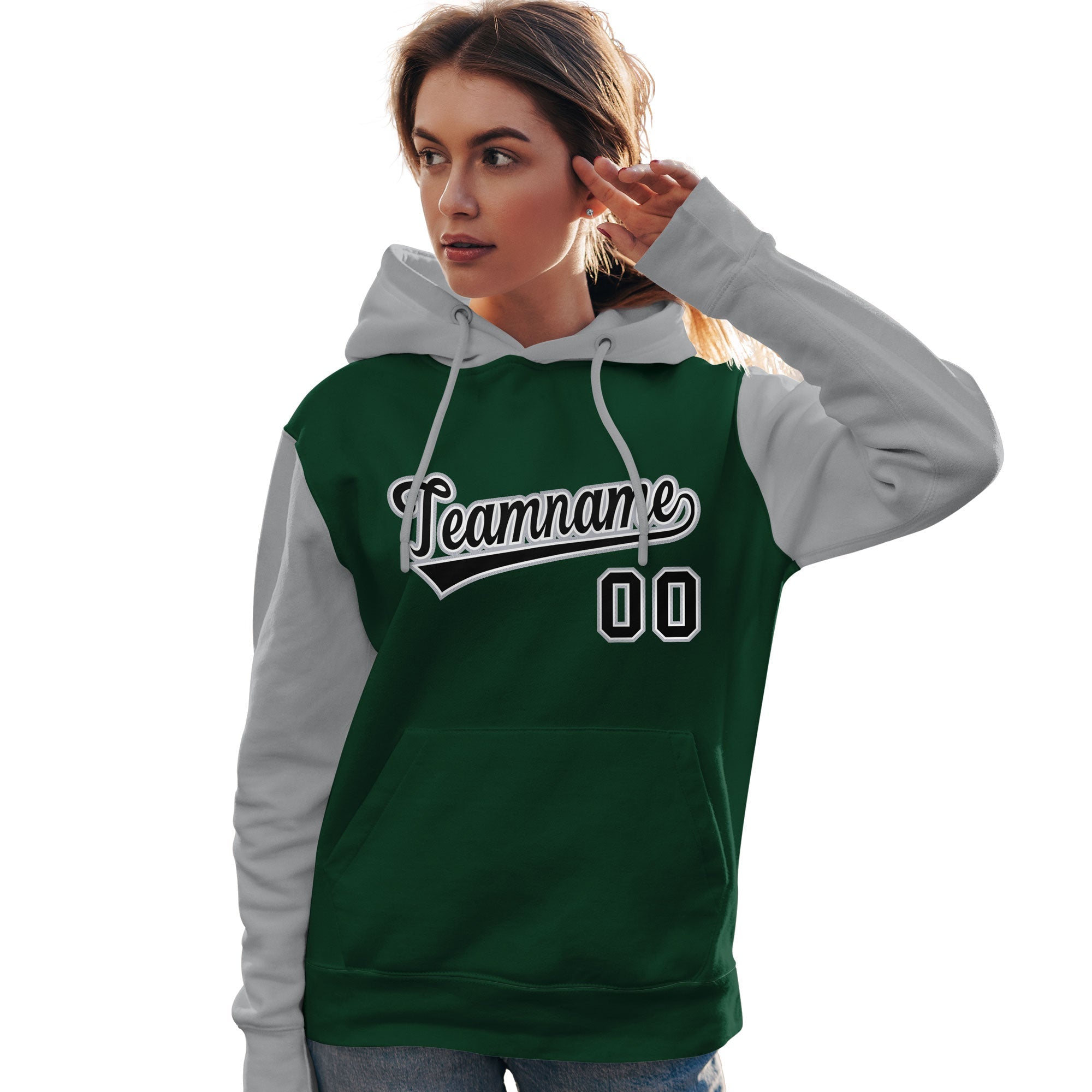 Custom Green Black-Gray Raglan Sleeves Pullover Personalized Team Sweatshirt Hoodie| KXKSHOP