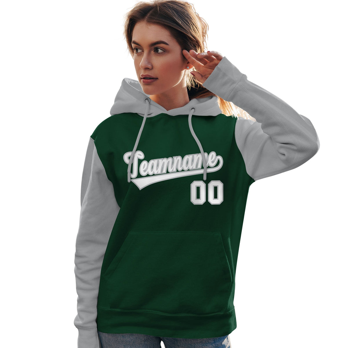 Custom Green White-Gray Raglan Sleeves Pullover Personalized Team Sweatshirt Hoodie| KXKSHOP