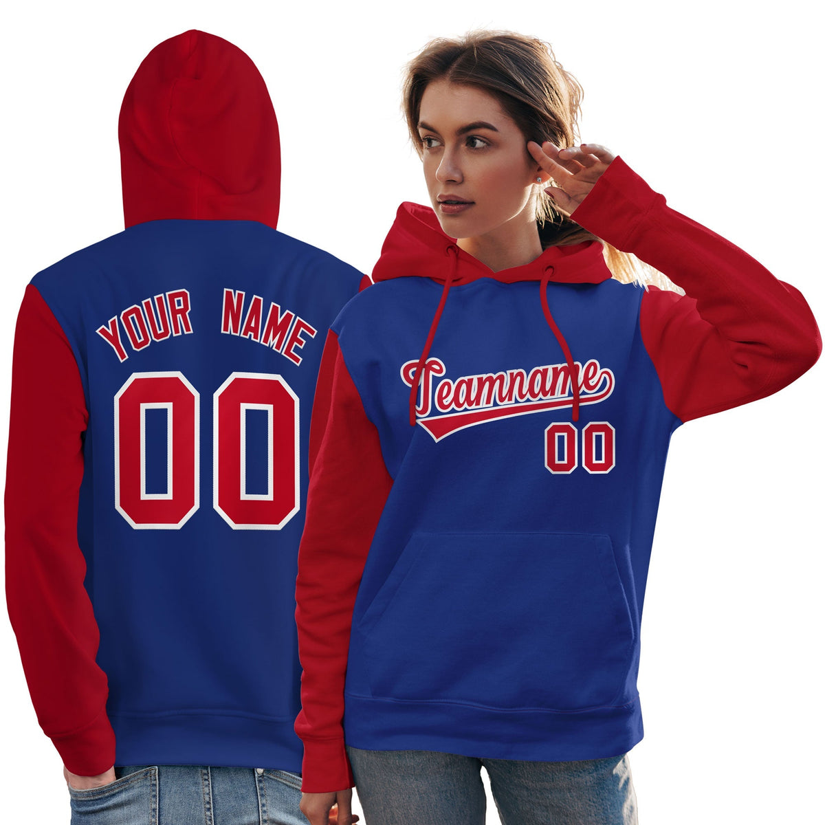 Custom Royal Red-White Raglan Sleeves Pullover Personalized Team Sweatshirt Hoodie| KXKSHOP