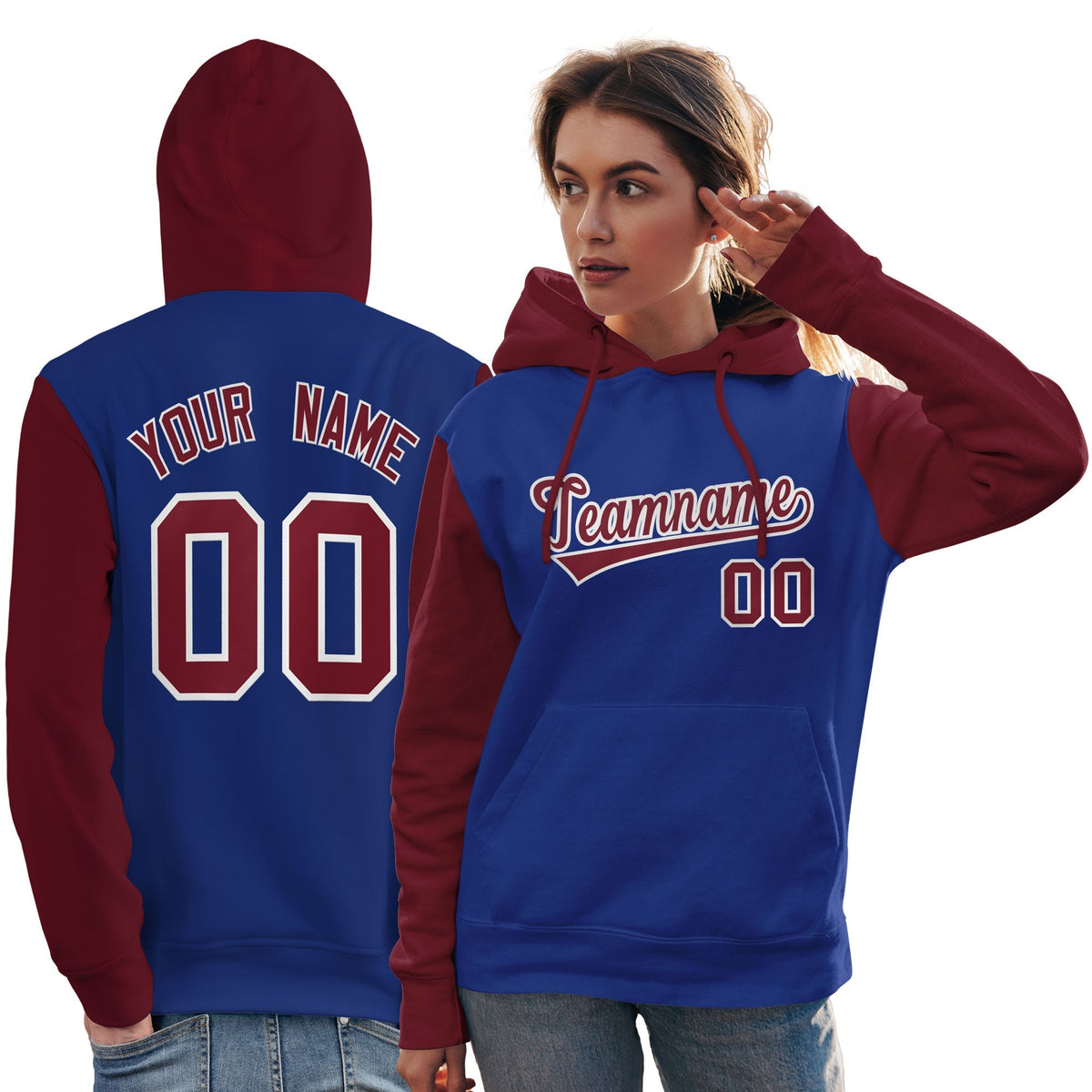 Custom Royal Crimson-White Raglan Sleeves Pullover Personalized Team Sweatshirt Hoodie| KXKSHOP