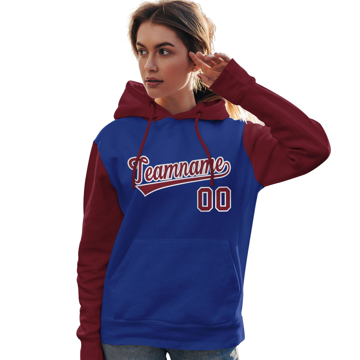 Custom Royal Crimson-White Raglan Sleeves Pullover Personalized Team Sweatshirt Hoodie| KXKSHOP