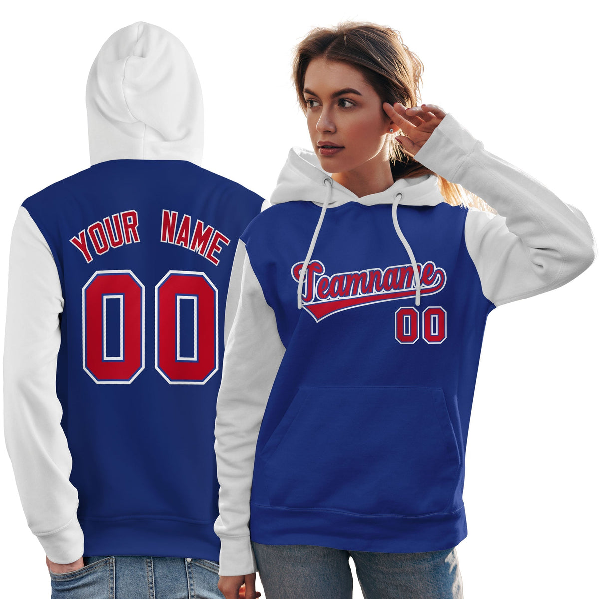 Custom Royal Red-White Raglan Sleeves Pullover Personalized Team Sweatshirt Hoodie| KXKSHOP