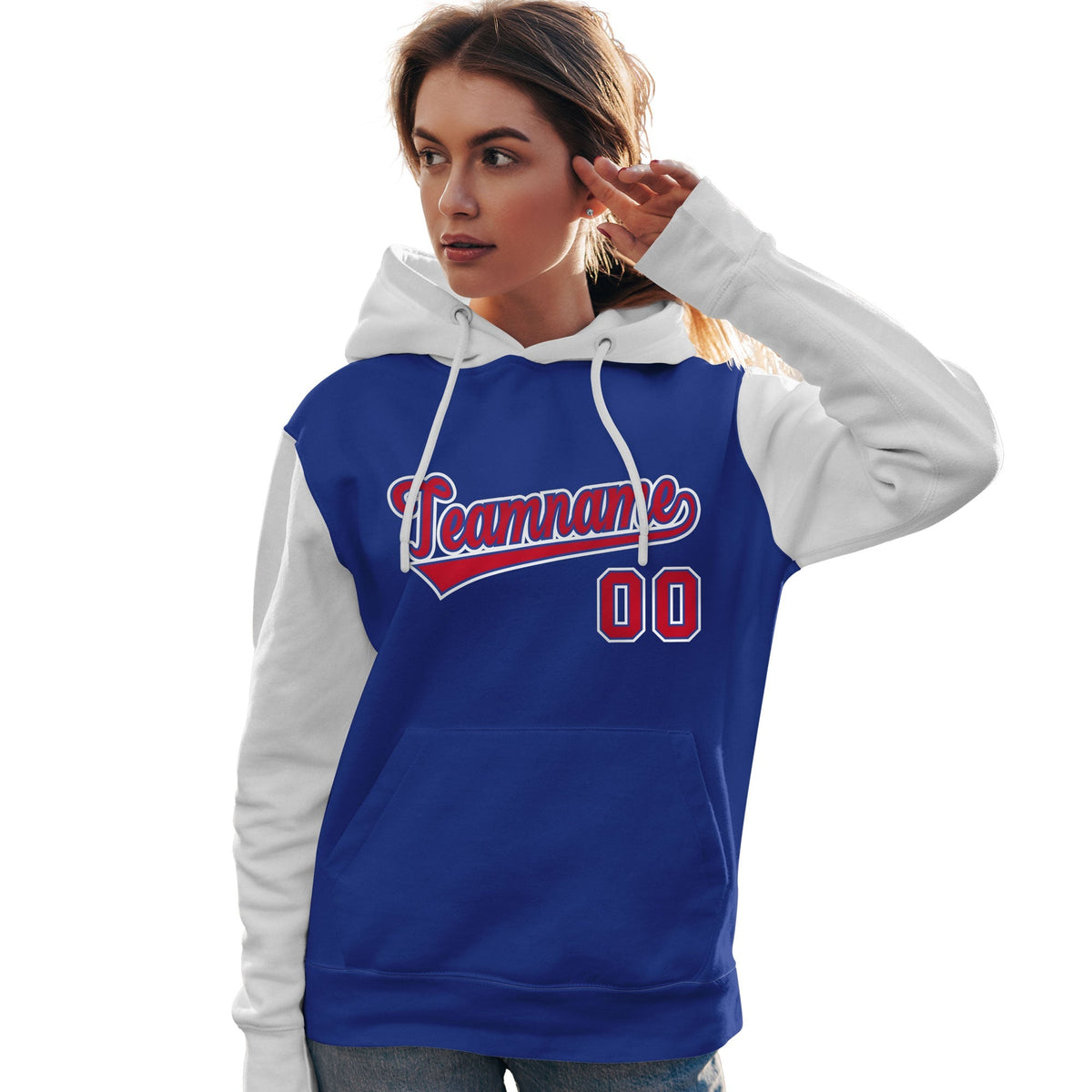 Custom Royal Red-White Raglan Sleeves Pullover Personalized Team Sweatshirt Hoodie| KXKSHOP