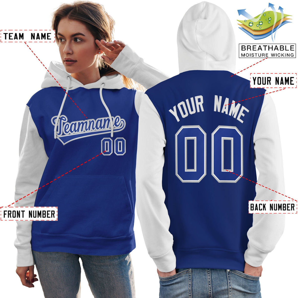 Custom Royal White-Gray Raglan Sleeves Pullover Personalized Team Sweatshirt Hoodie| KXKSHOP