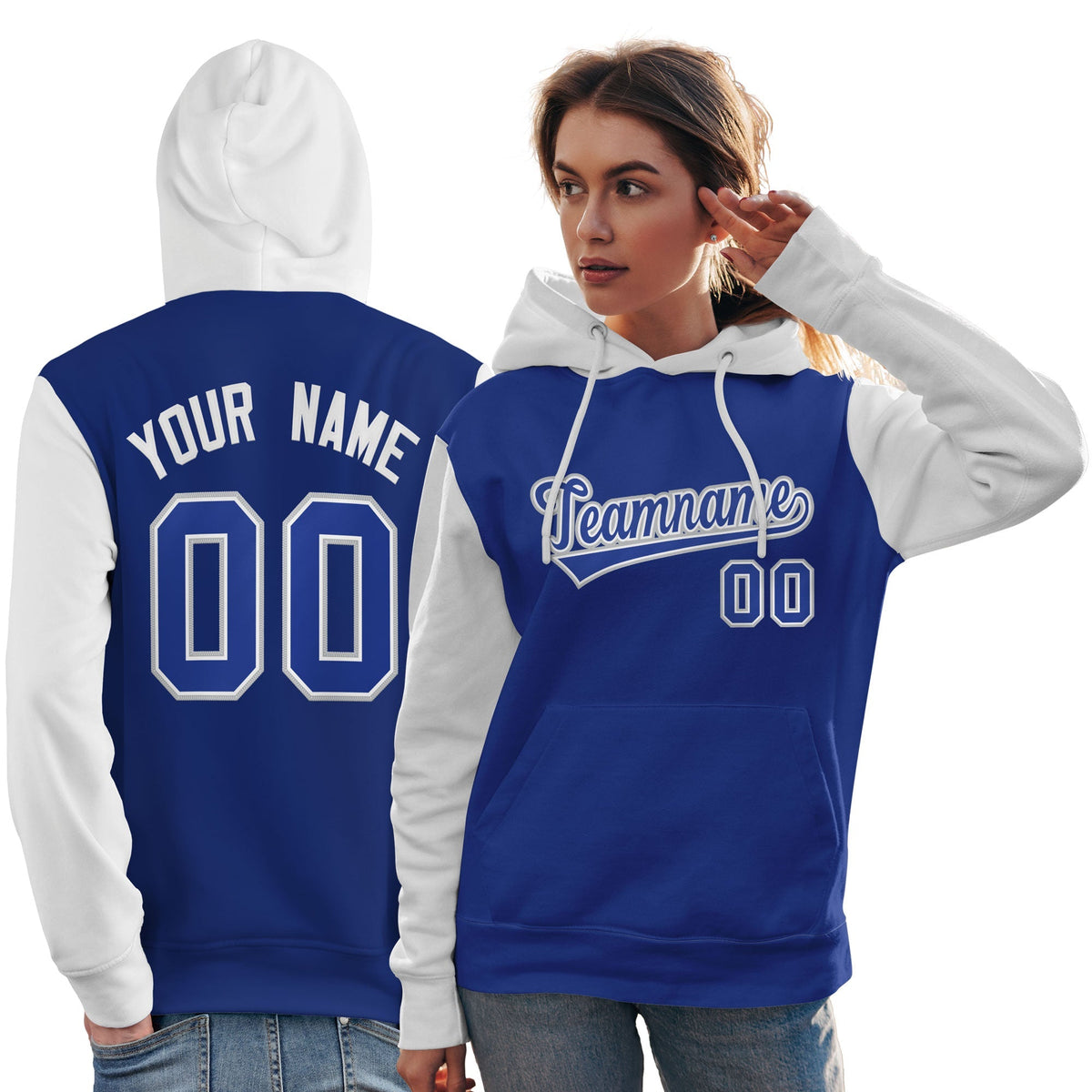 Custom Royal White-Gray Raglan Sleeves Pullover Personalized Team Sweatshirt Hoodie| KXKSHOP