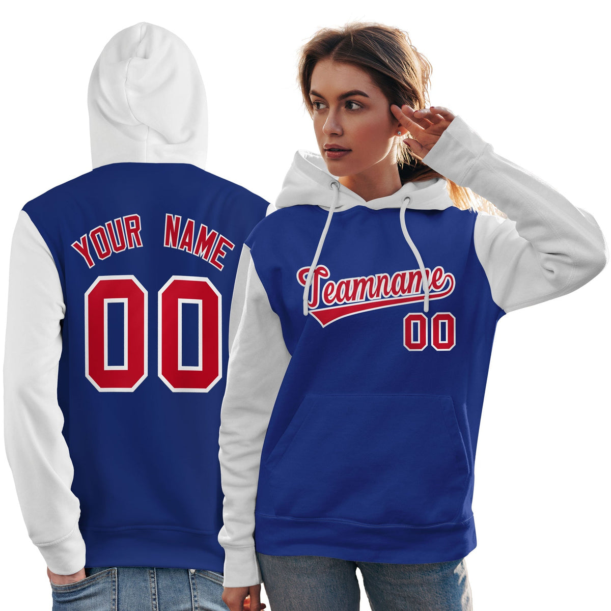 Custom Royal Red-White Raglan Sleeves Pullover Personalized Team Sweatshirt Hoodie| KXKSHOP
