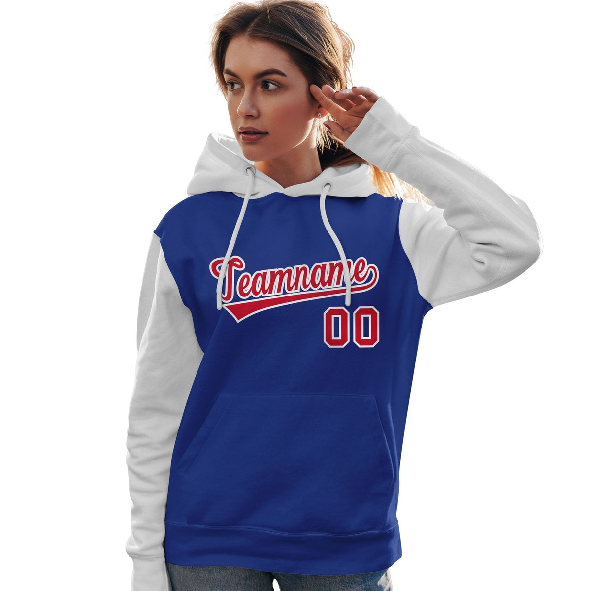 Custom Royal Red-White Raglan Sleeves Pullover Personalized Team Sweatshirt Hoodie| KXKSHOP