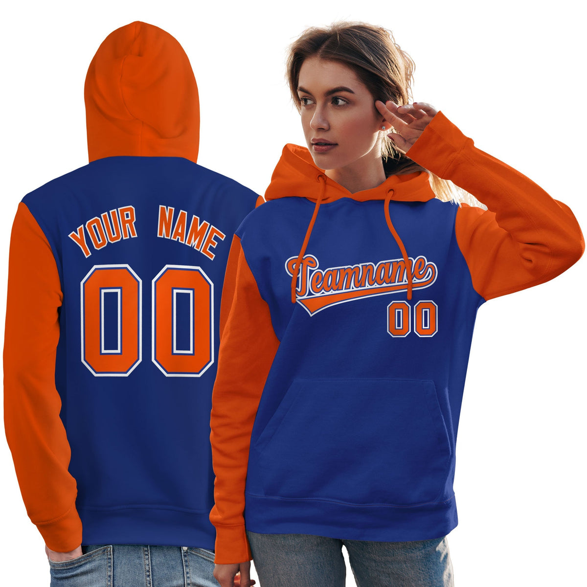 Custom Royal Orange-White Raglan Sleeves Pullover Personalized Team Sweatshirt Hoodie| KXKSHOP