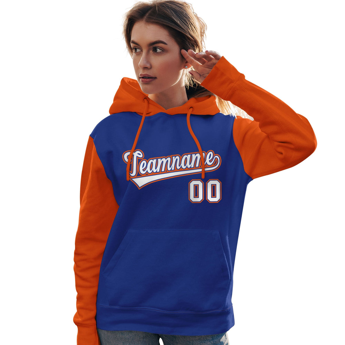 Custom Royal White-Orange Raglan Sleeves Pullover Personalized Team Sweatshirt Hoodie| KXKSHOP