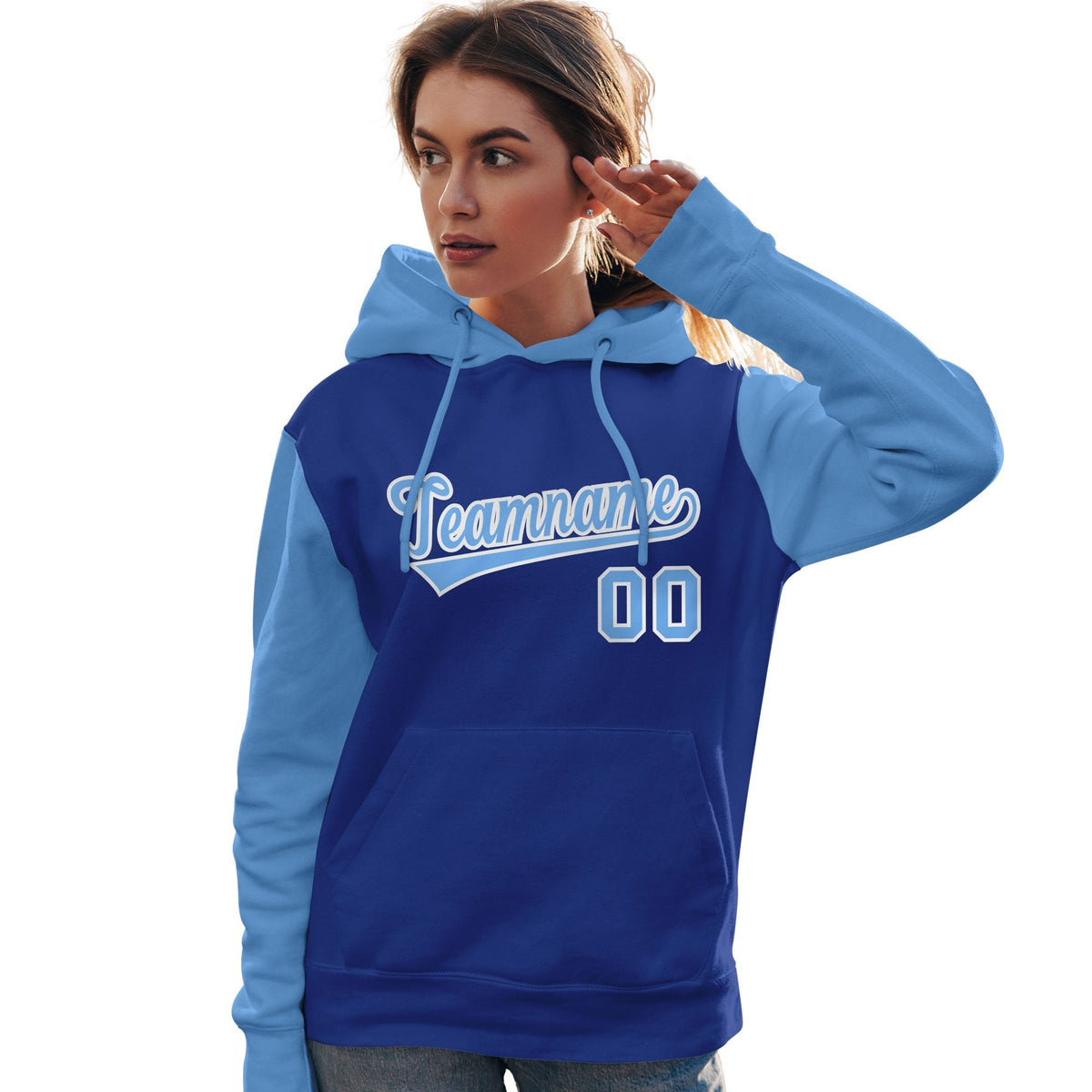 Custom Royal Light Blue-White Raglan Sleeves Pullover Personalized Team Sweatshirt Hoodie| KXKSHOP