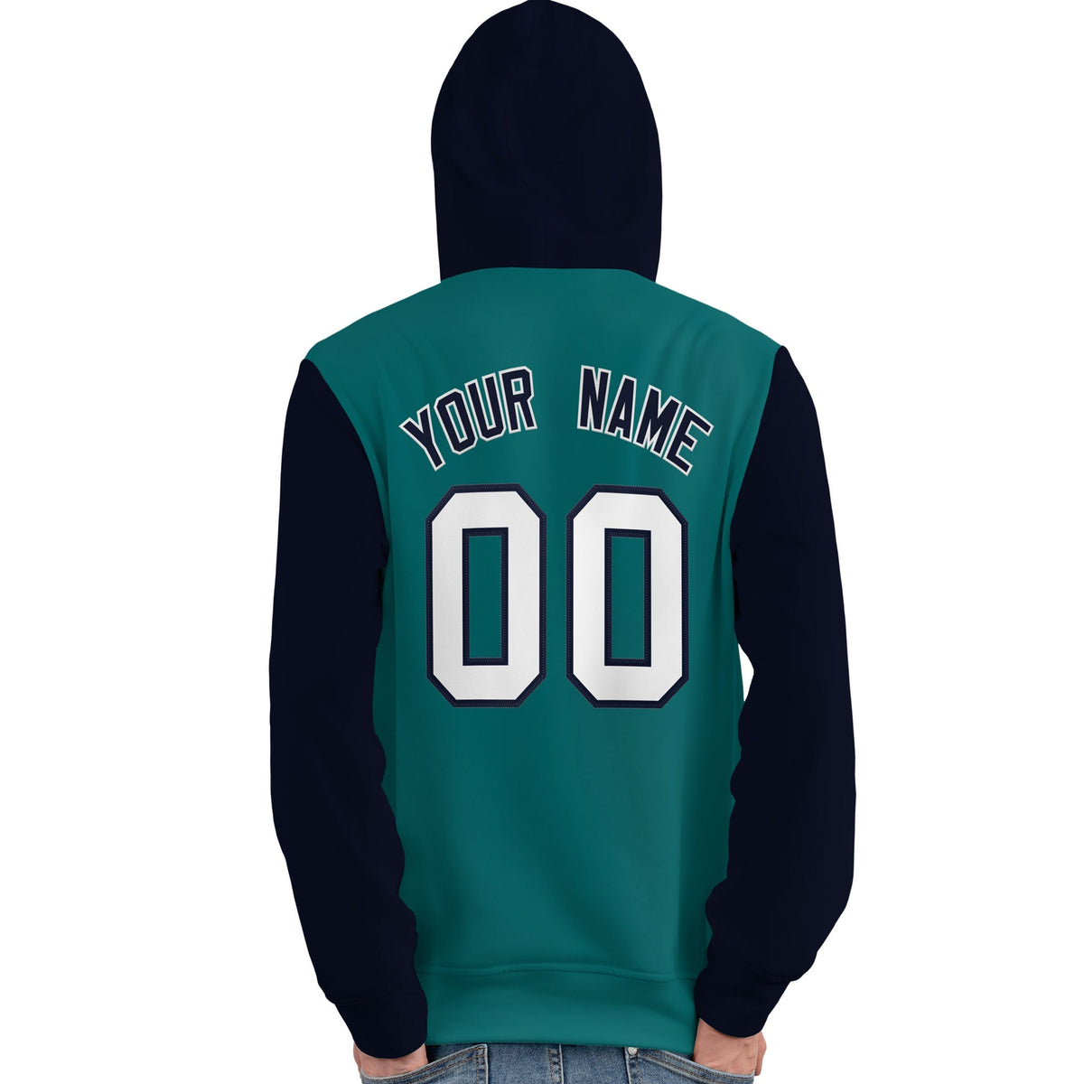 Custom Aqua White-Navy Raglan Sleeves Pullover Personalized Team Sweatshirt Hoodie| KXKSHOP