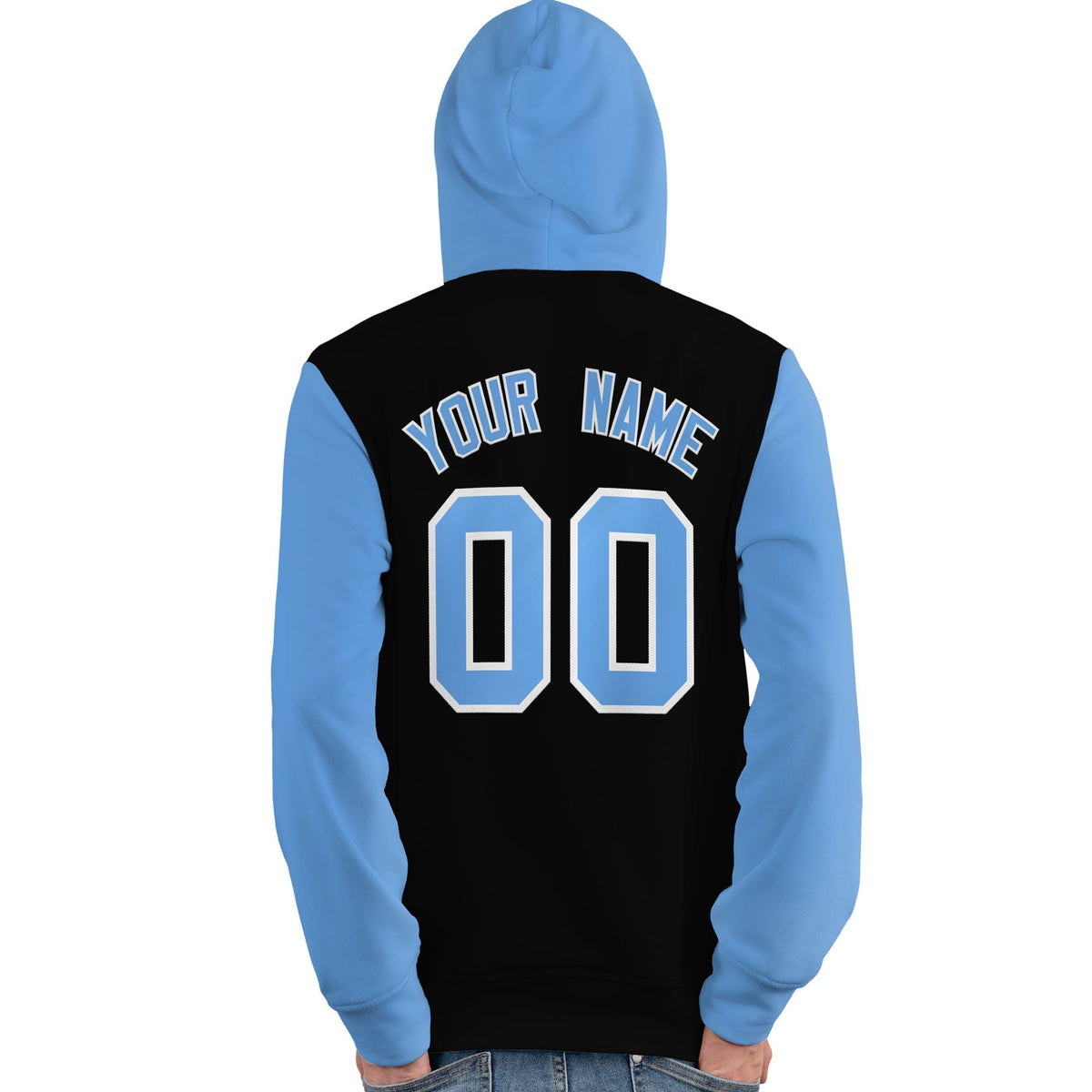 Custom Black Light Blue-White Raglan Sleeves Pullover Personalized Team Sweatshirt Hoodie| KXKSHOP