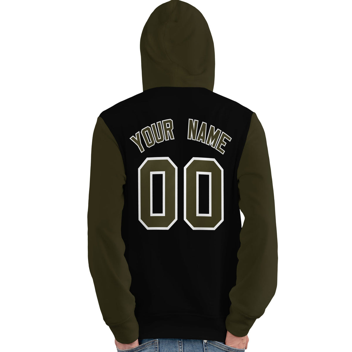 Custom Black Olive-White Raglan Sleeves Pullover Personalized Team Sweatshirt Hoodie| KXKSHOP
