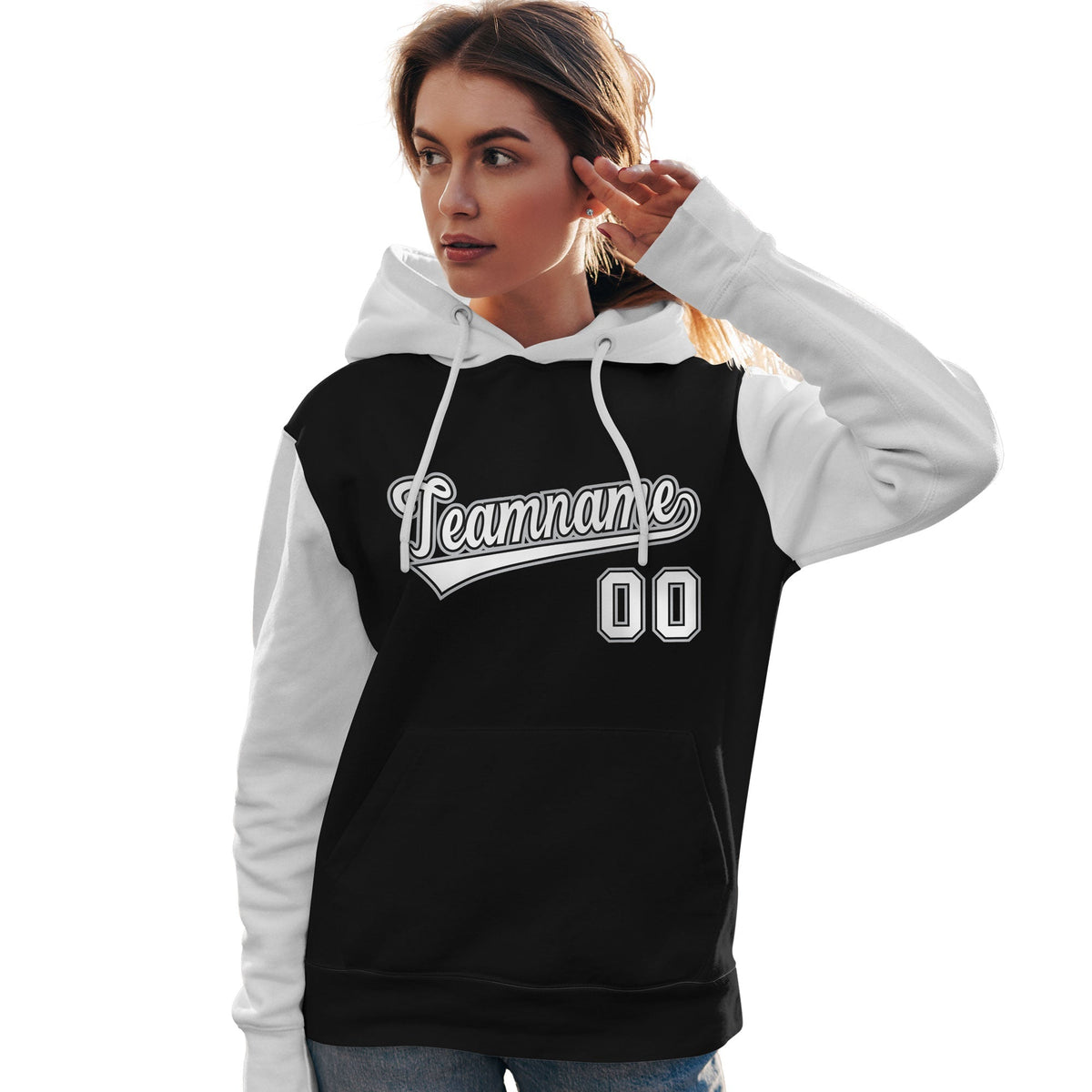 Custom Black White-Gray Raglan Sleeves Pullover Personalized Team Sweatshirt Hoodie| KXKSHOP