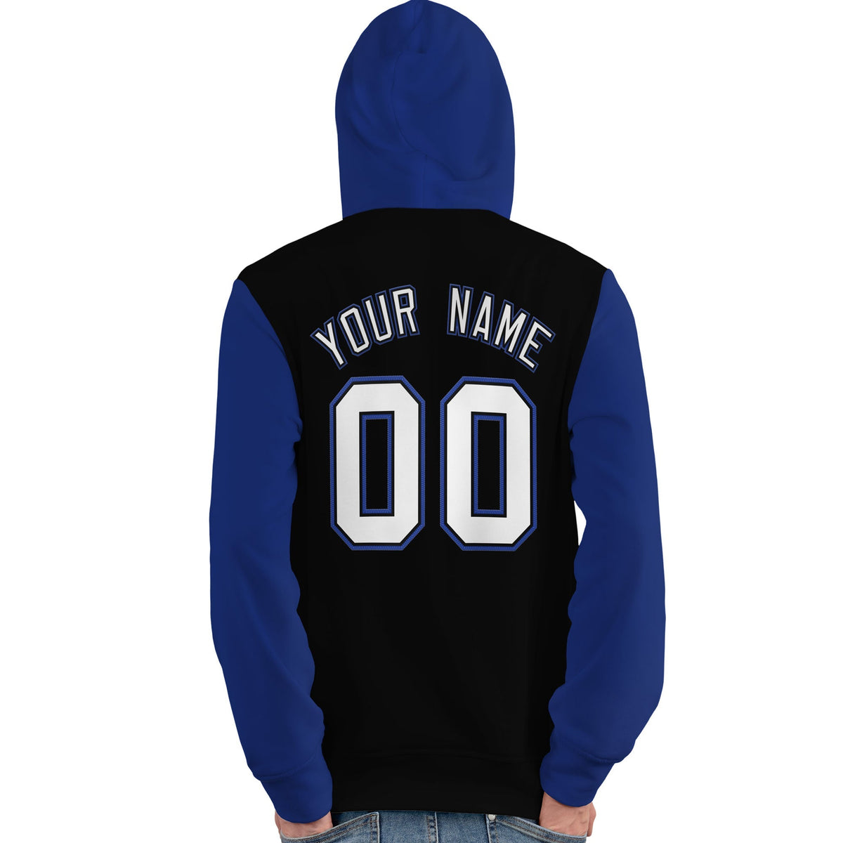 Custom Black White-Royal Raglan Sleeves Pullover Personalized Team Sweatshirt Hoodie| KXKSHOP