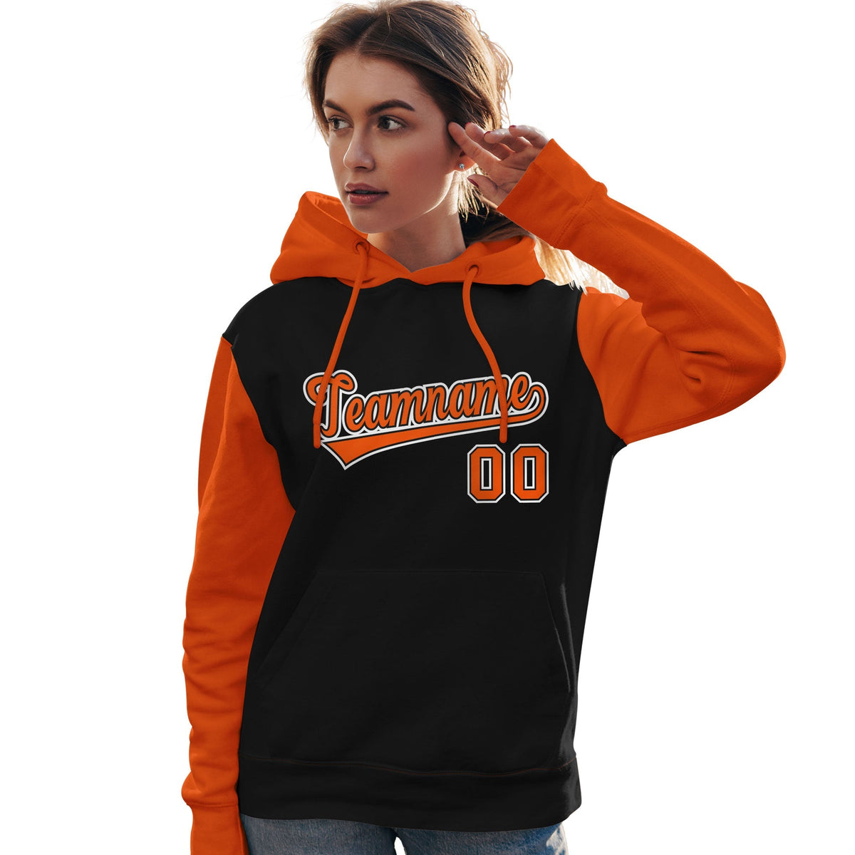 Custom Black Orange-White Raglan Sleeves Pullover Personalized Team Sweatshirt Hoodie| KXKSHOP