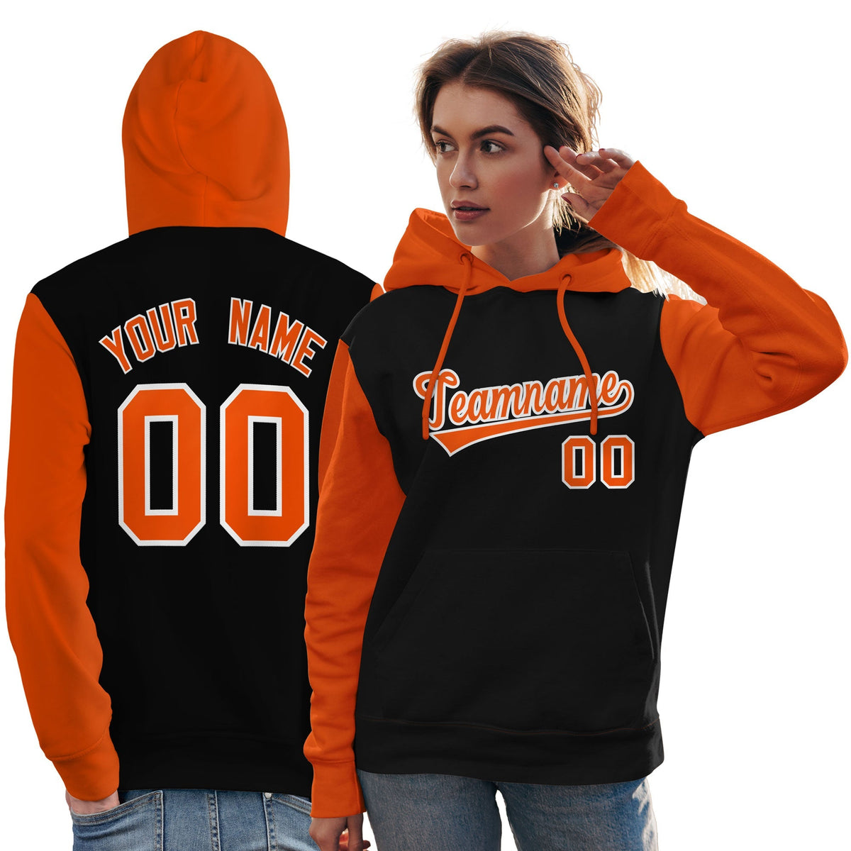 Custom Black Orange-White Raglan Sleeves Pullover Personalized Team Sweatshirt Hoodie| KXKSHOP