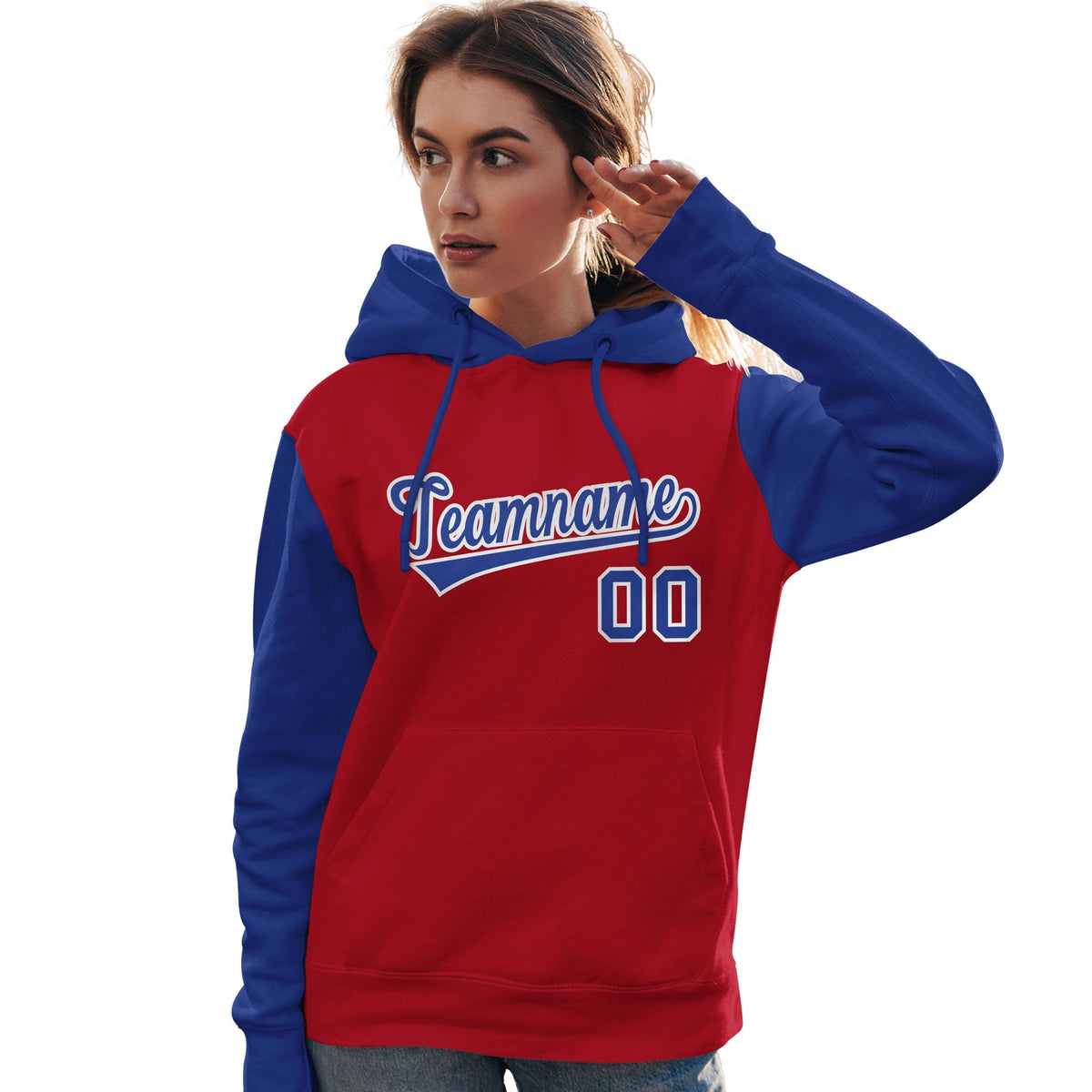 Custom Red Royal-White Raglan Sleeves Pullover Personalized Team Sweatshirt Hoodie| KXKSHOP