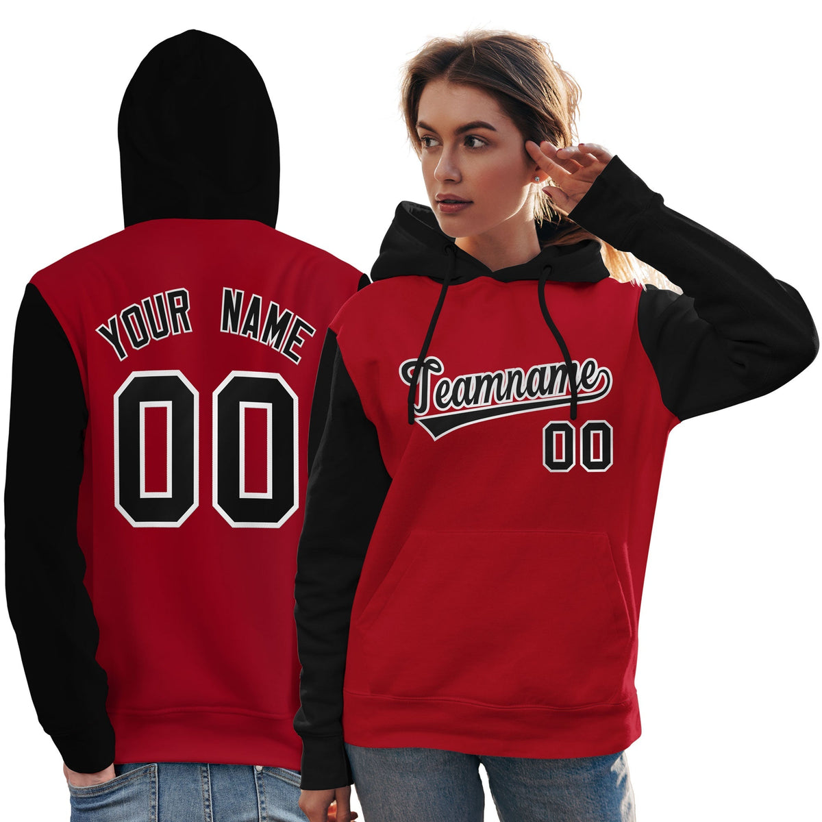 Custom Red Black-White Raglan Sleeves Pullover Personalized Team Sweatshirt Hoodie| KXKSHOP