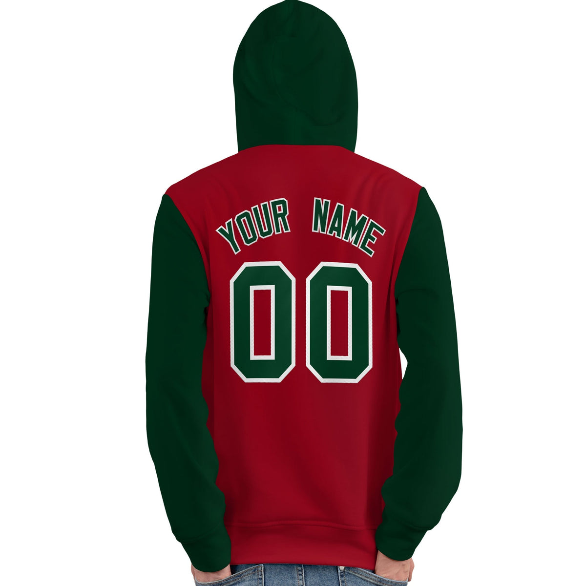 Custom Red Green-White Raglan Sleeves Pullover Personalized Team Sweatshirt Hoodie| KXKSHOP