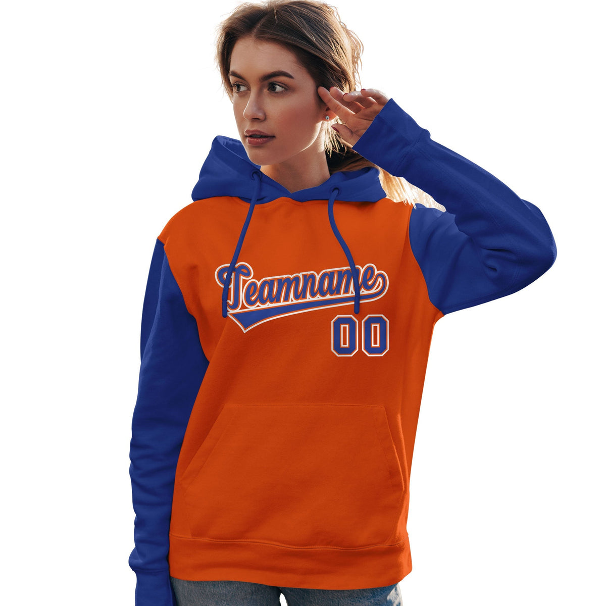 Custom Orange Royal-White Raglan Sleeves Pullover Personalized Team Sweatshirt Hoodie| KXKSHOP