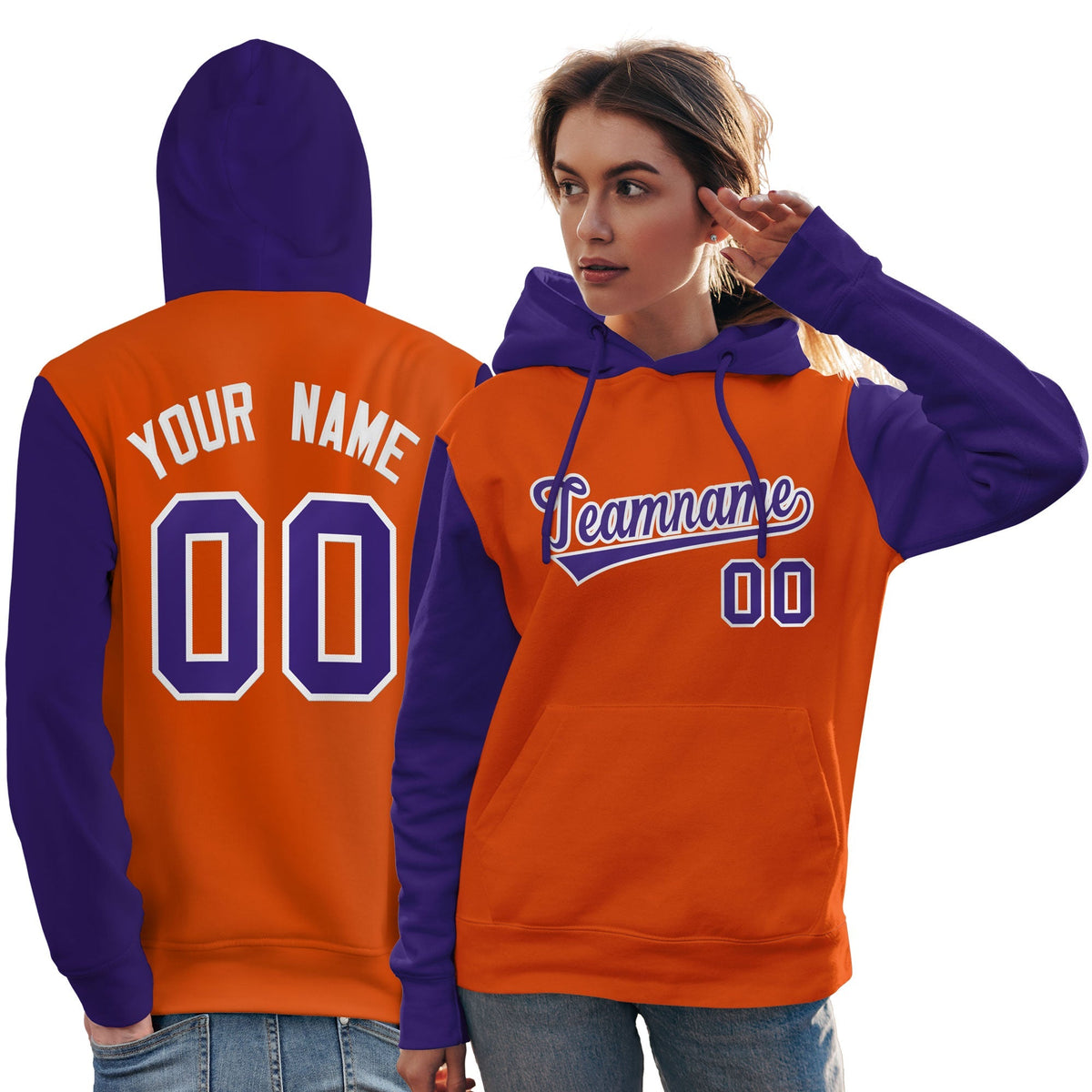 Custom Orange Purple-White Raglan Sleeves Pullover Personalized Team Sweatshirt Hoodie| KXKSHOP