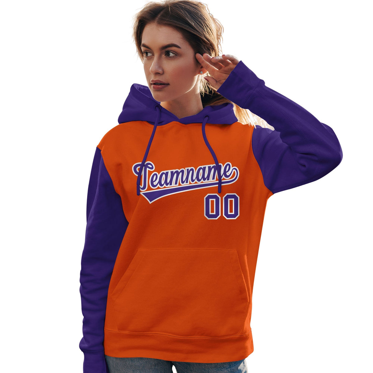 Custom Orange Purple-White Raglan Sleeves Pullover Personalized Team Sweatshirt Hoodie| KXKSHOP