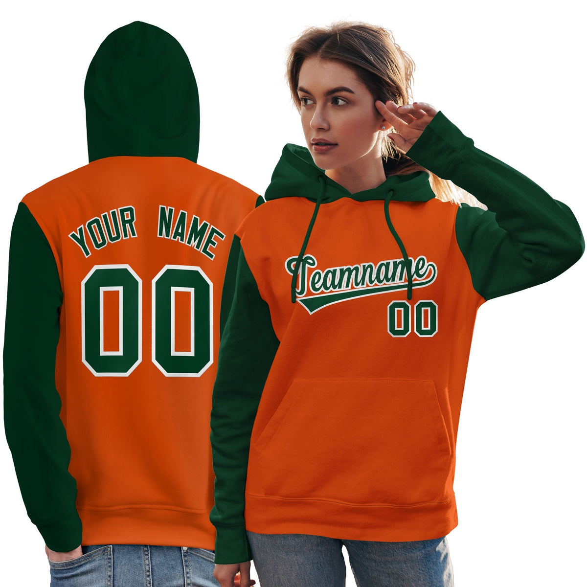 Custom Orange Green-White Raglan Sleeves Pullover Personalized Team Sweatshirt Hoodie| KXKSHOP