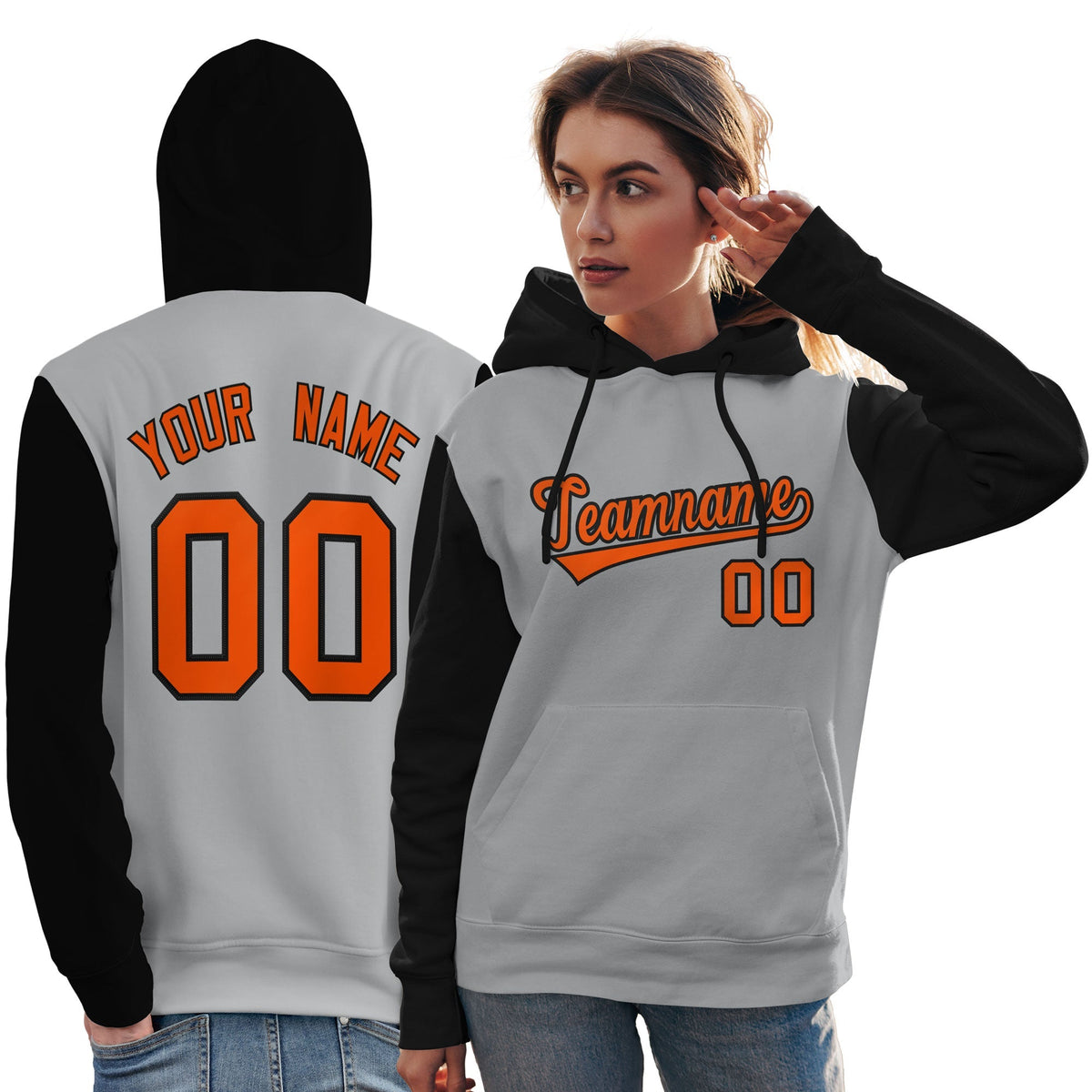Custom Gray Orange-Black Raglan Sleeves Pullover Personalized Team Sweatshirt Hoodie| KXKSHOP