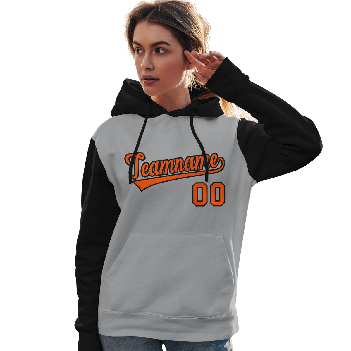 Custom Gray Orange-Black Raglan Sleeves Pullover Personalized Team Sweatshirt Hoodie| KXKSHOP