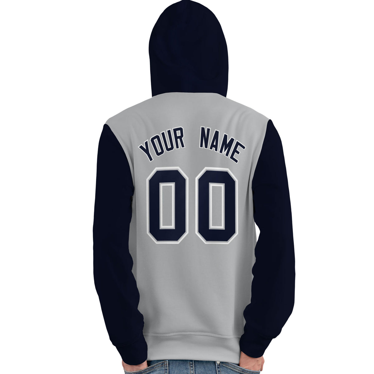 Custom Gray Navy-White Raglan Sleeves Pullover Personalized Team Sweatshirt Hoodie| KXKSHOP