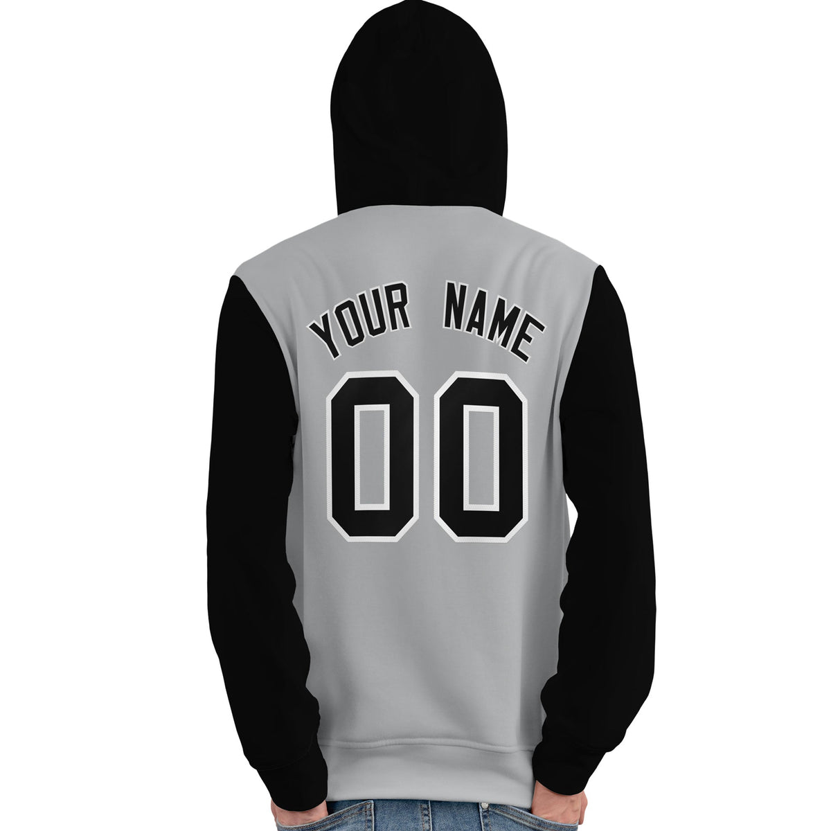 Custom Gray Black-White Raglan Sleeves Pullover Personalized Team Sweatshirt Hoodie| KXKSHOP