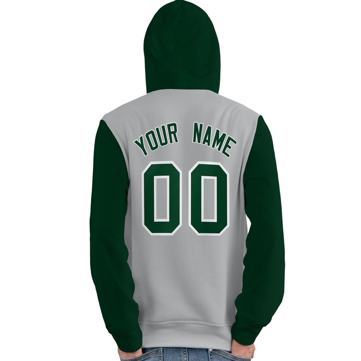 Custom Gray Green-White Raglan Sleeves Pullover Personalized Team Sweatshirt Hoodie| KXKSHOP