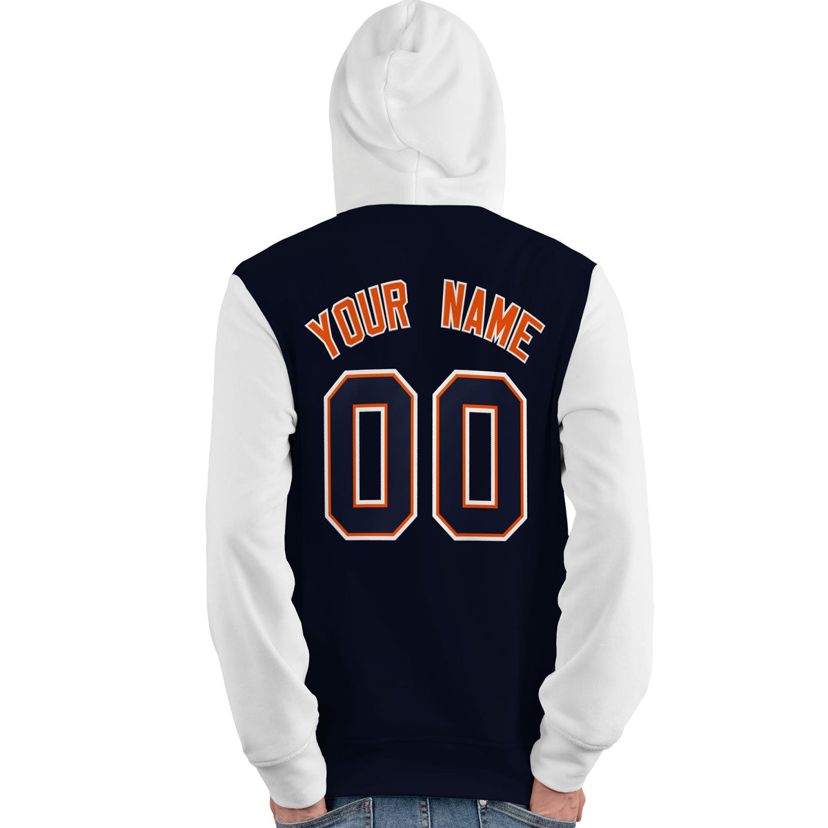 Custom Navy Orange-White Raglan Sleeves Pullover Personalized Team Sweatshirt Hoodie| KXKSHOP