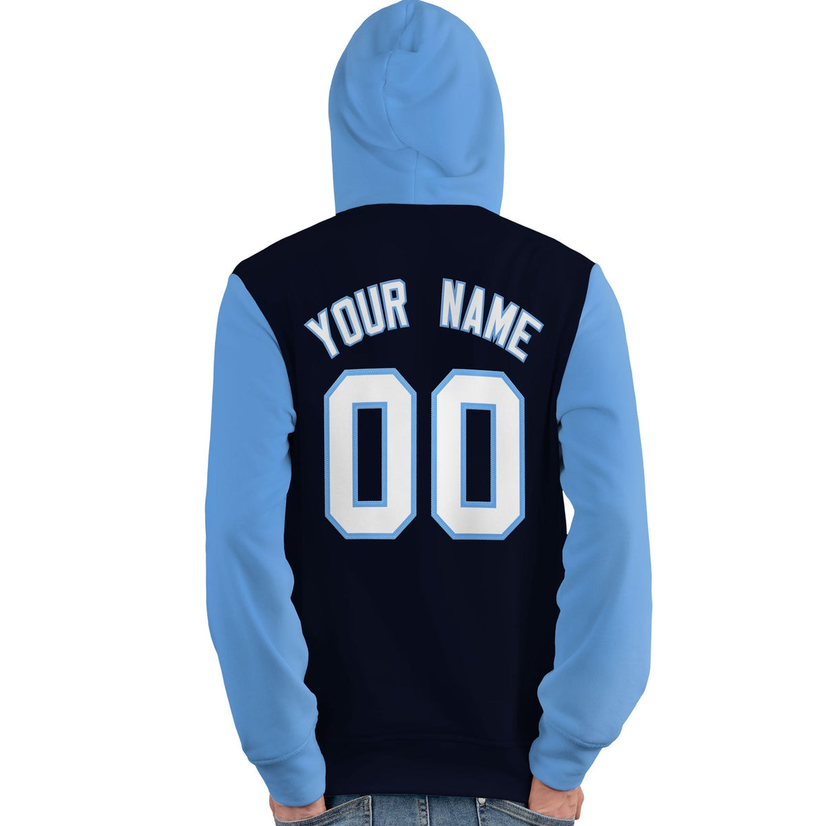 Custom Navy White-Light Blue Raglan Sleeves Pullover Personalized Team Sweatshirt Hoodie| KXKSHOP