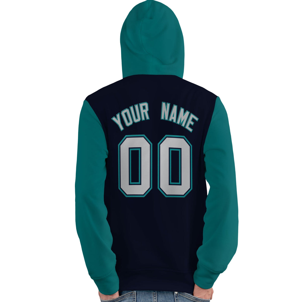 Custom Navy Gray-Aqua Raglan Sleeves Pullover Personalized Team Sweatshirt Hoodie| KXKSHOP