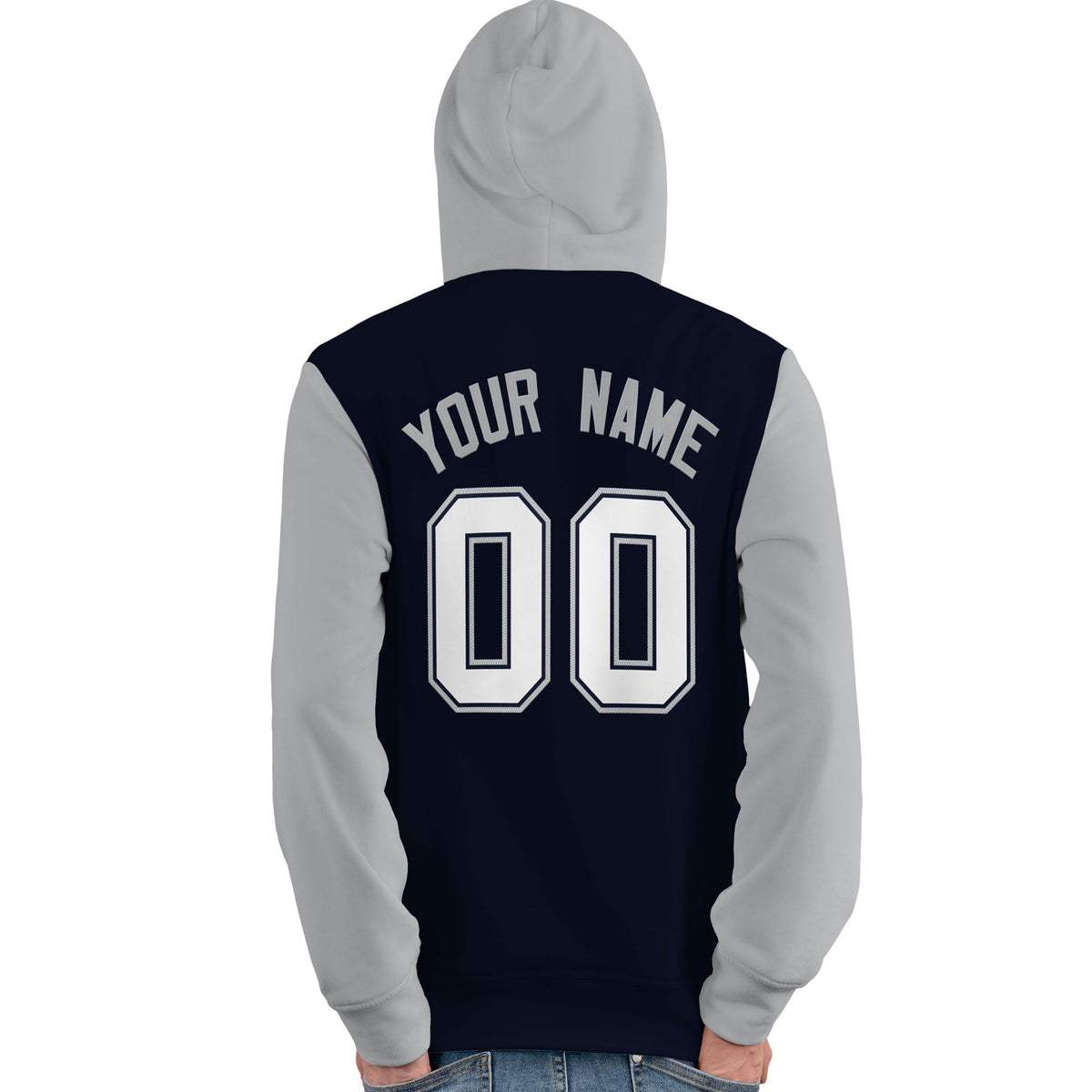 Custom Navy White-Gray Raglan Sleeves Pullover Personalized Team Sweatshirt Hoodie| KXKSHOP