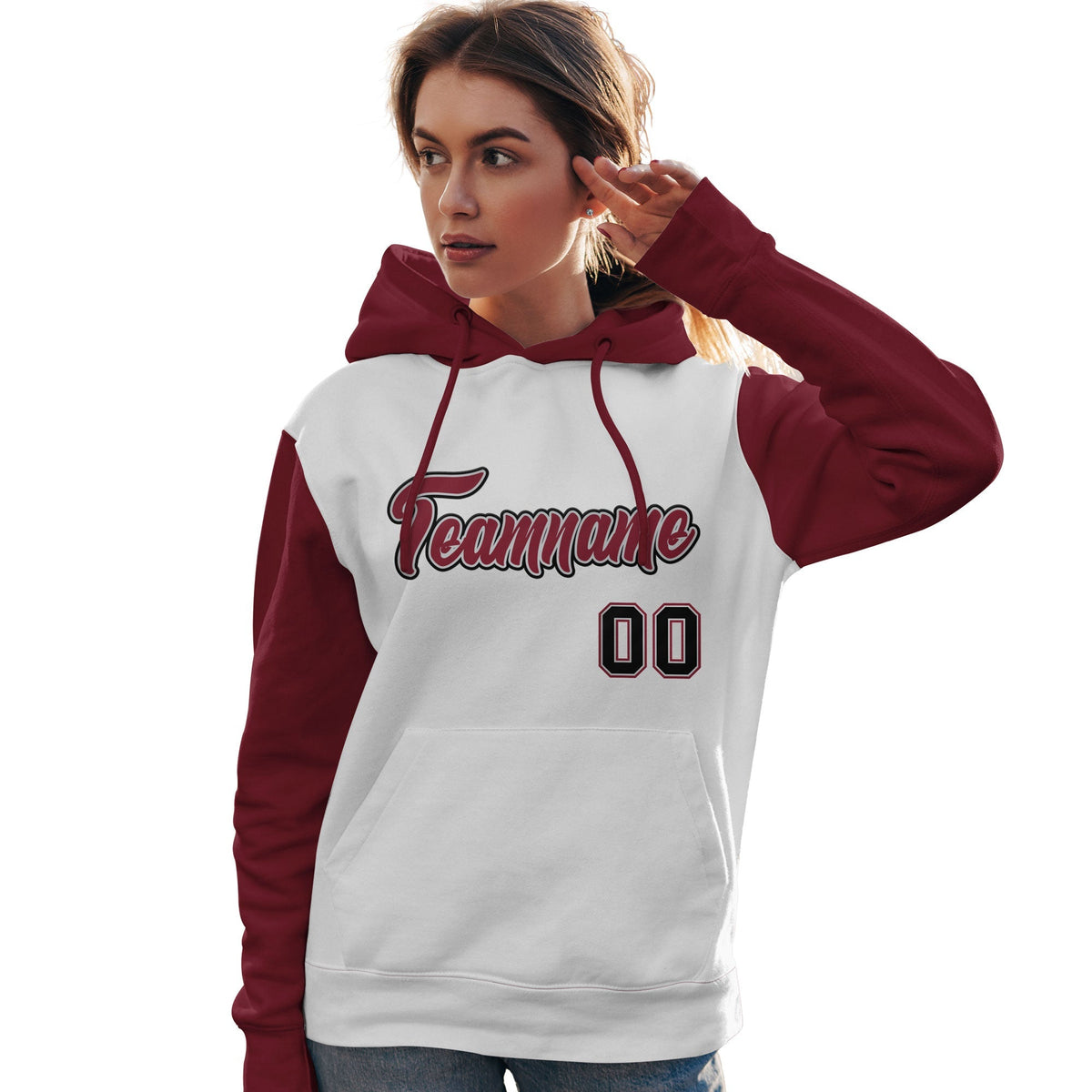 Custom White Crimson-Black Raglan Sleeves Pullover Personalized Team Sweatshirt Hoodie| KXKSHOP