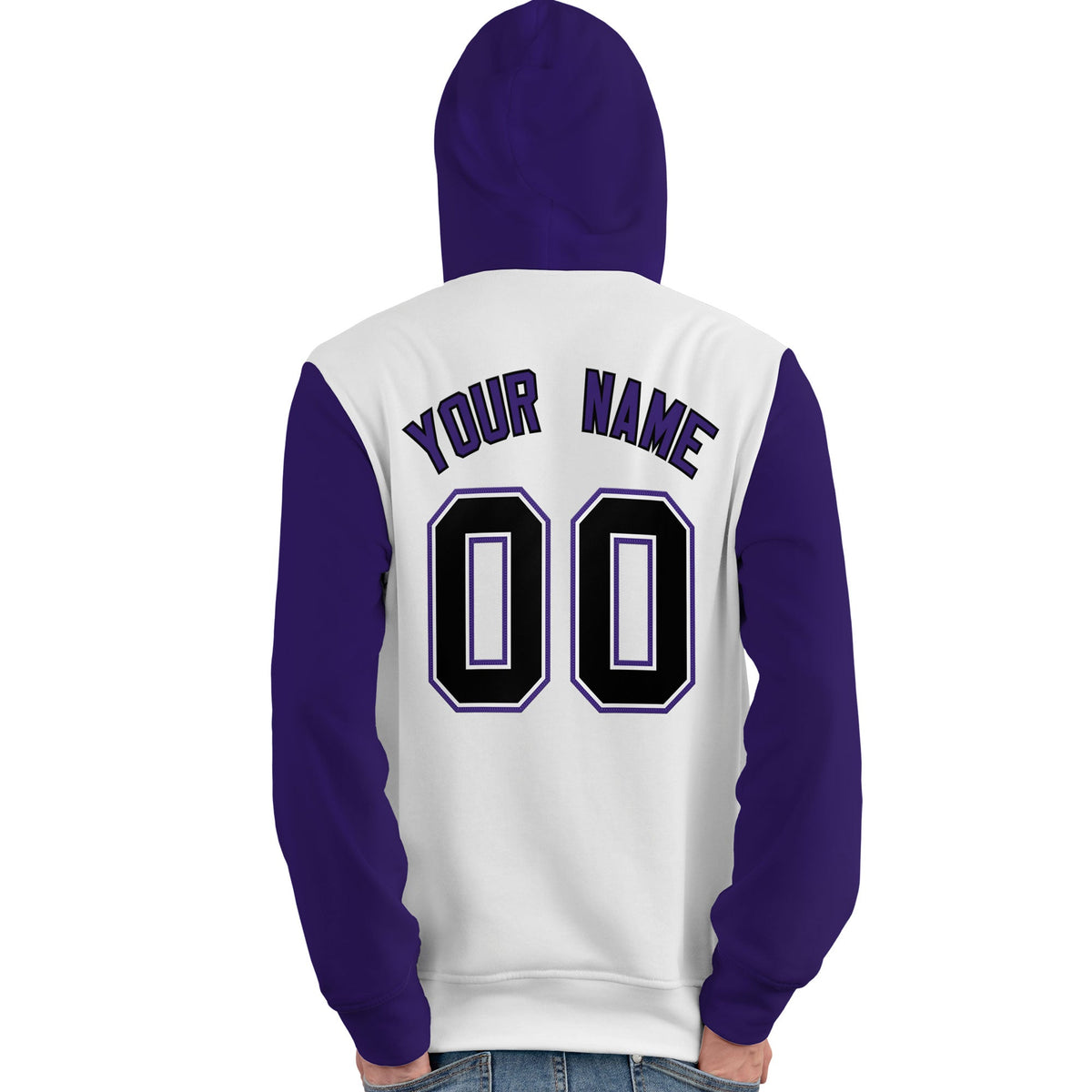 Custom White Black-Purple Raglan Sleeves Pullover Personalized Team Sweatshirt Hoodie| KXKSHOP