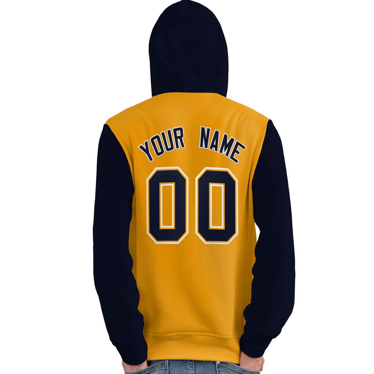 Custom Gold Navy-White Raglan Sleeves Pullover Personalized Team Sweatshirt Hoodie| KXKSHOP