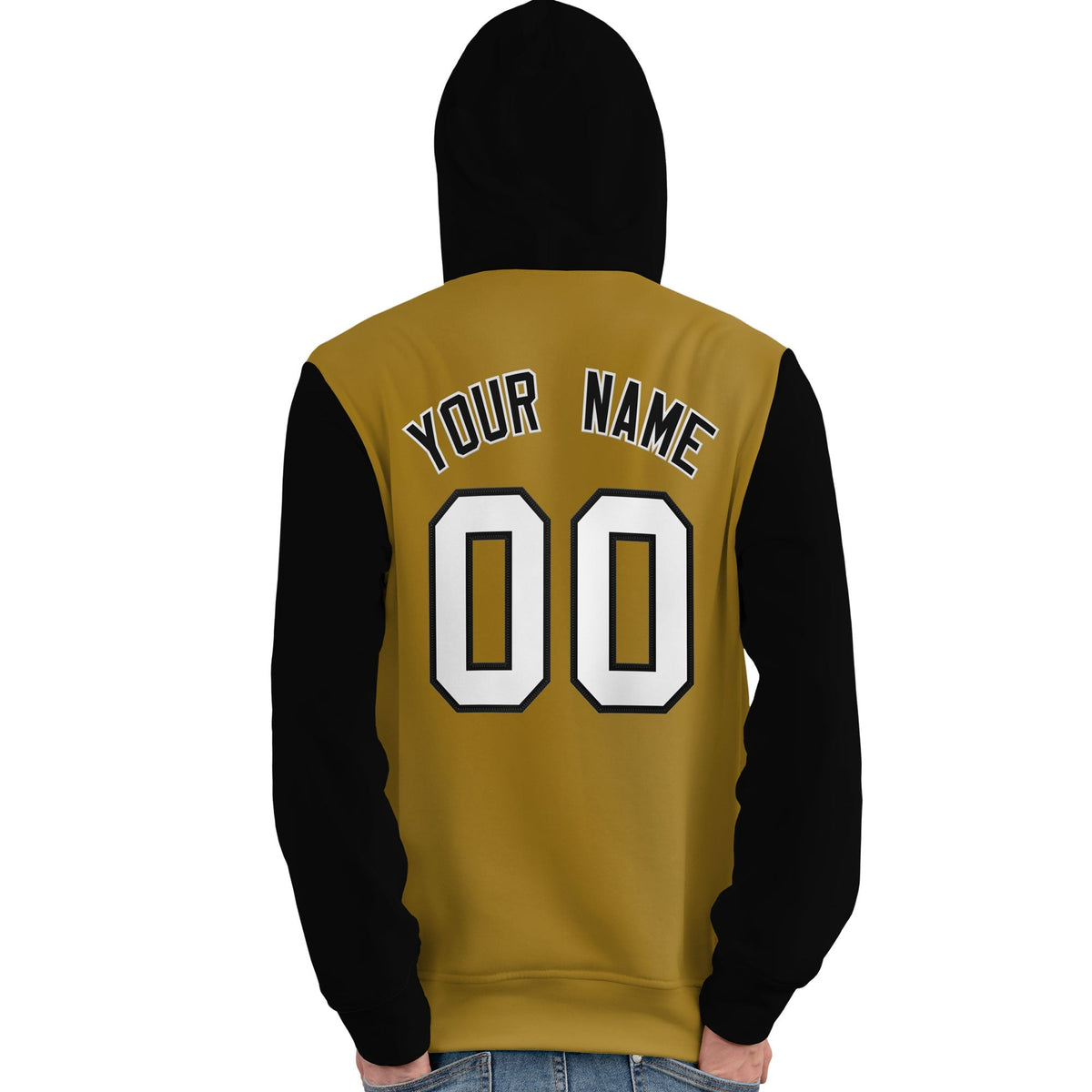 Custom Old Gold White-Black Raglan Sleeves Pullover Personalized Team Sweatshirt Hoodie| KXKSHOP