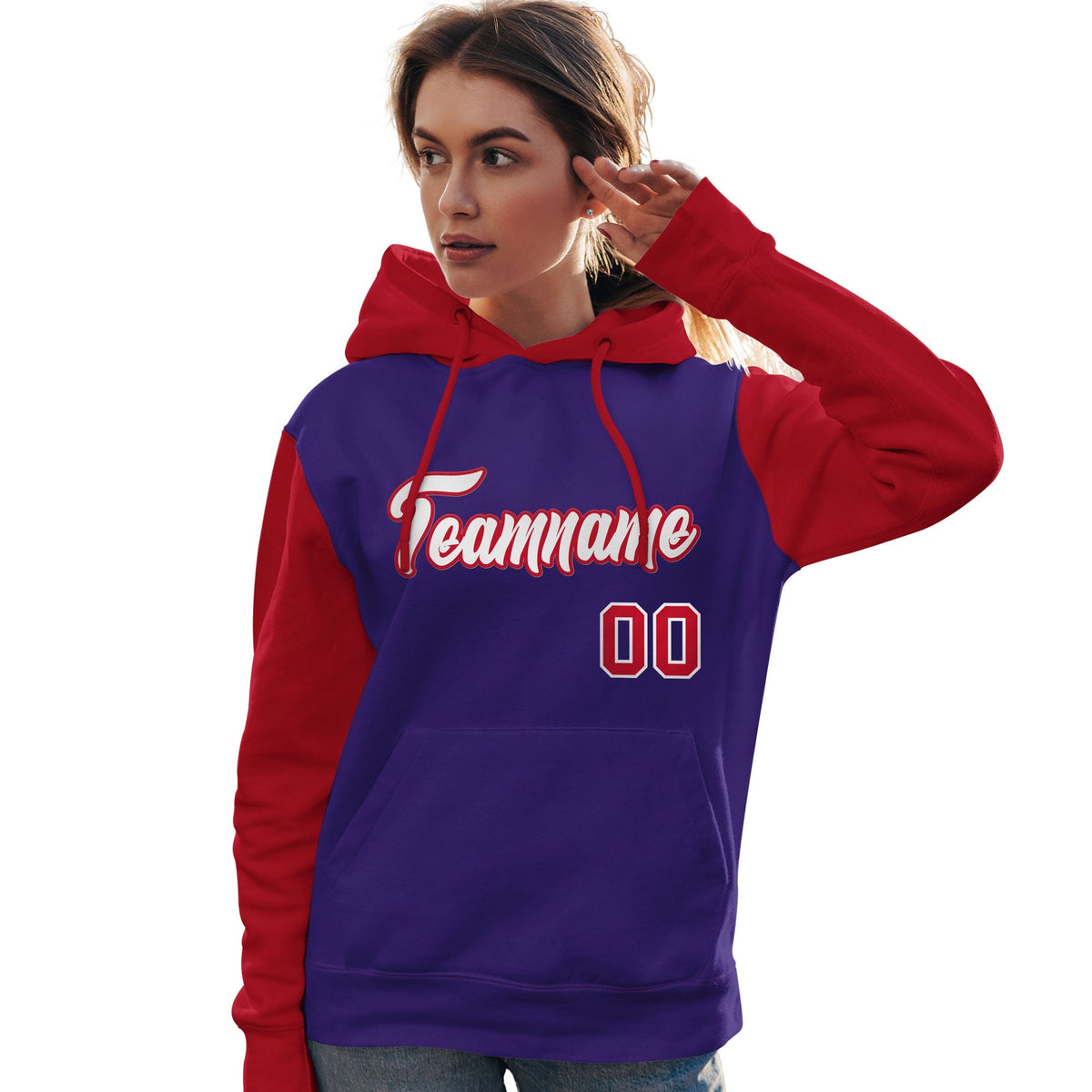 Custom Purple White-Red Raglan Sleeves Pullover Personalized Team Sweatshirt Hoodie| KXKSHOP
